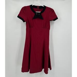 Musol Womens Mod Retro Pinup‎ Midi Dress Size L Burgundy Black Rockabilly